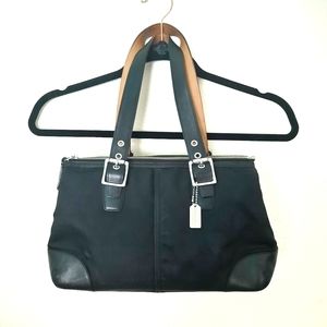 Solid Black Leather Handles Coach Purse